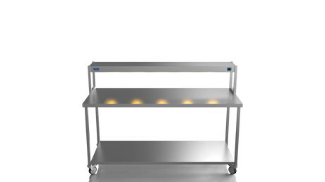 Nordstar Mobile Centre Table Bench With Heated Gantry Chefs Pass 1800mm | STCMCB1800 Stainless Steel Tables with Overshelf Nordstar