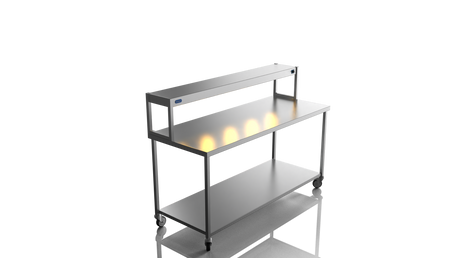 Nordstar Mobile Centre Table Bench With Heated Gantry Chefs Pass 1800mm | STCMCB1800 Stainless Steel Tables with Overshelf Nordstar