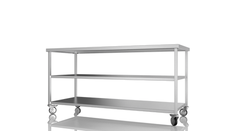 Nordstar Mobile Centre Table Bench with 2 Undershelves 1800mm Wide | NSMCB1800MS Stainless Steel Tables with Castors Nordstar