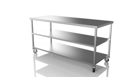Nordstar Mobile Centre Table Bench with 2 Undershelves 1800mm Wide | NSMCB1800MS Stainless Steel Tables with Castors Nordstar