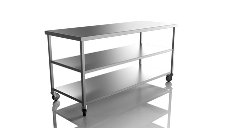 Nordstar Mobile Centre Table Bench with 2 Undershelves 1800mm Wide | NSMCB1800MS Stainless Steel Tables with Castors Nordstar