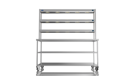 Nordstar Mobile Centre Table Bench With 3 Tier Heated Gantry Chefs Pass 1800mm | TTCMCB1800MS Stainless Steel Tables with Overshelf Nordstar