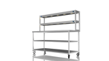 Nordstar Mobile Centre Table Bench With 2 Tier Heated Gantry Chefs Pass 1800mm | DTCMCB1800MS Stainless Steel Tables with Overshelf Nordstar