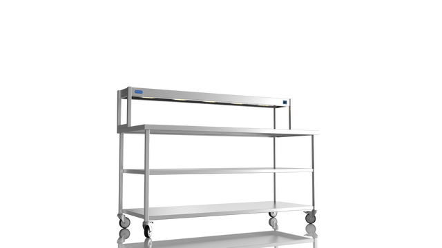 Nordstar Mobile Centre Table Bench With Heated Gantry Chefs Pass 1800mm | STCMCB1800MS Stainless Steel Tables with Overshelf Nordstar