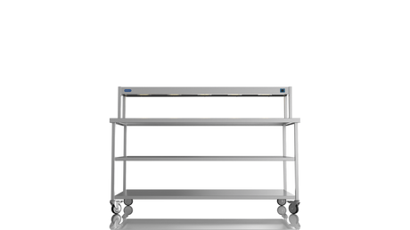 Nordstar Mobile Centre Table Bench With Heated Gantry Chefs Pass 1800mm | STCMCB1800MS Stainless Steel Tables with Overshelf Nordstar
