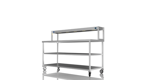 Nordstar Mobile Centre Table Bench With Heated Gantry Chefs Pass 1800mm | STCMCB1800MS Stainless Steel Tables with Overshelf Nordstar