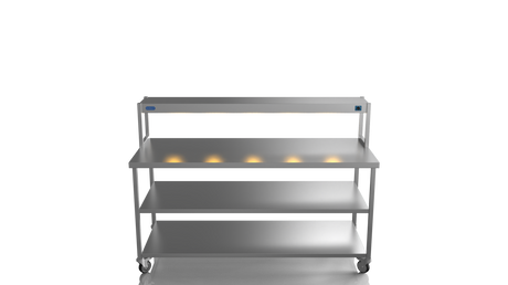 Nordstar Mobile Centre Table Bench With Heated Gantry Chefs Pass 1800mm | STCMCB1800MS Stainless Steel Tables with Overshelf Nordstar