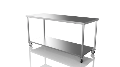 Nordstar Mobile Centre Table Bench With Undershelf 1800mm Wide | NSMCB1800 Stainless Steel Tables with Castors Nordstar