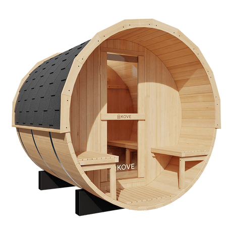 Empire Kove Spruce Barrel Sauna with Front Porch & 6kW Electric Heater | 3–4 Person Outdoor Cabin | KOVE-BAR4 Outdoor Barrel Electric Heated Saunas Kove Designs