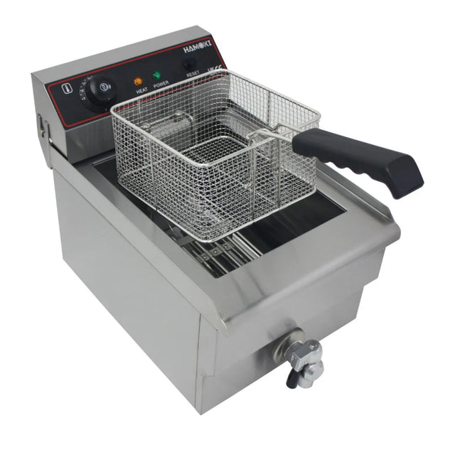 Hamoki Countertop Commercial Electric Fryer - 9.5 Litre Single Tank with Drain Tap | 291018 Countertop Electric Fryers Hamoki
