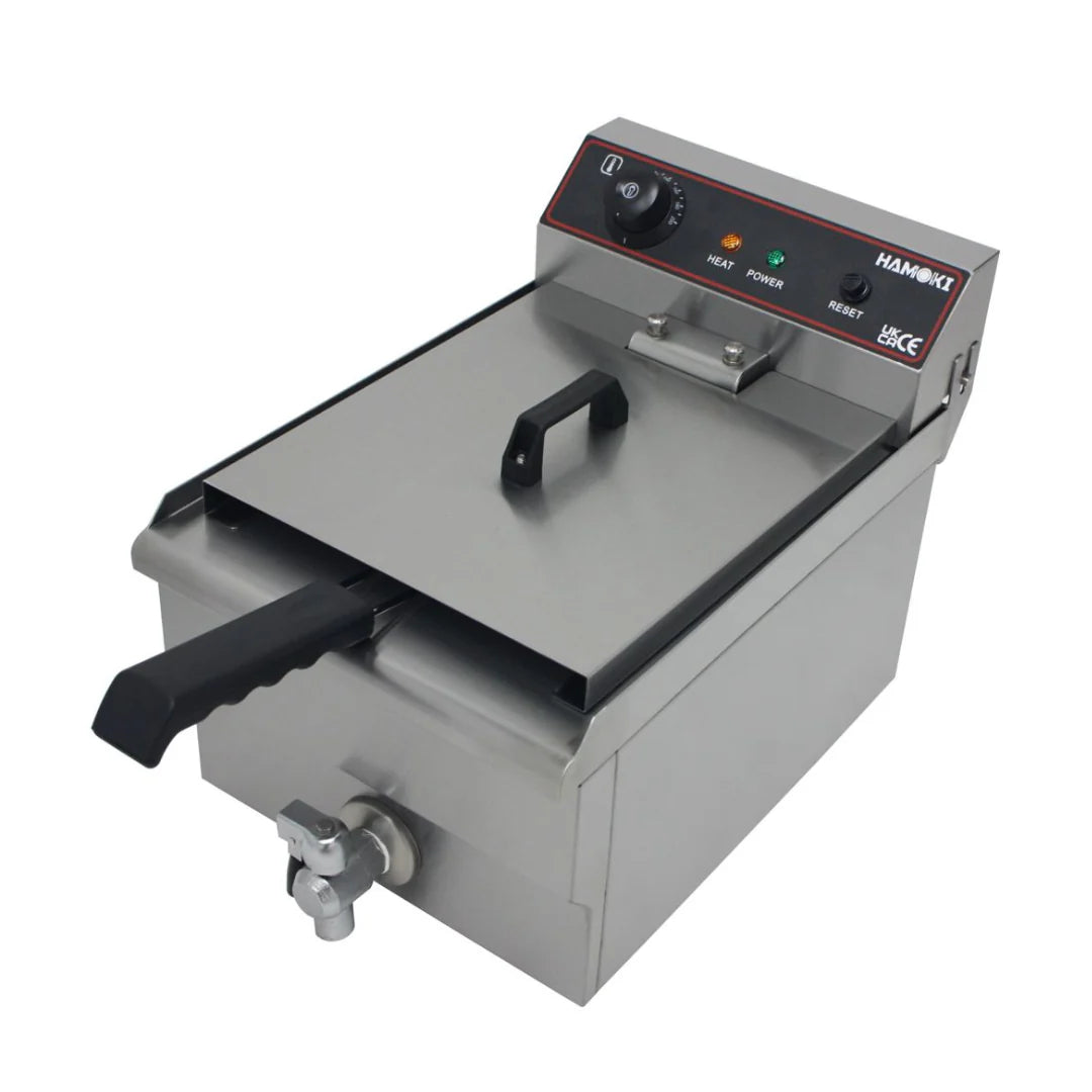 Hamoki Countertop Commercial Electric Fryer - 9.5 Litre Single Tank with Drain Tap | 291018 Countertop Electric Fryers Hamoki