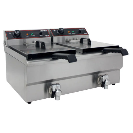 Hamoki Countertop Commercial Electric Fryer - 2 x 9.5 Litre Twin Tank with Drain Taps | 291019 Countertop Electric Fryers Hamoki