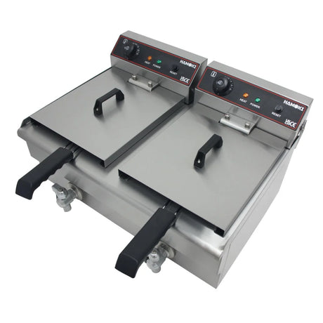 Hamoki Countertop Commercial Electric Fryer - 2 x 9.5 Litre Twin Tank with Drain Taps | 291019 Countertop Electric Fryers Hamoki