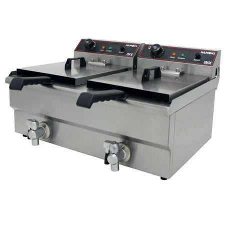 Hamoki Countertop Commercial Electric Fryer - 2 x 9.5 Litre Twin Tank with Drain Taps | 291019 Countertop Electric Fryers Hamoki