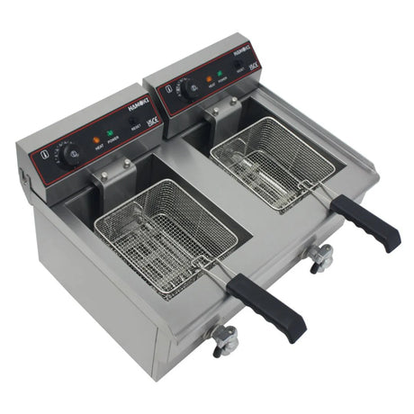 Hamoki Countertop Commercial Electric Fryer - 2 x 9.5 Litre Twin Tank with Drain Taps | 291019 Countertop Electric Fryers Hamoki