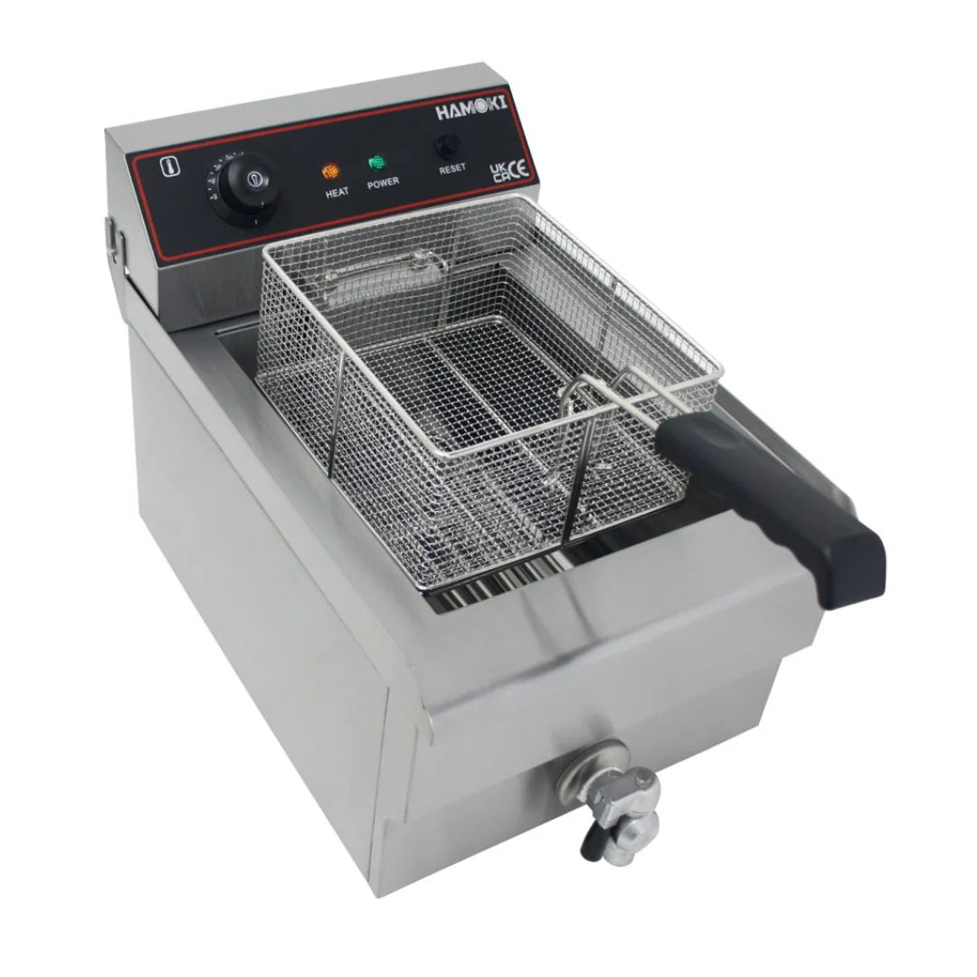 Hamoki Countertop Commercial Electric Fryer - 11.5 Litre Single Tank with Drain Tap | 291020 Countertop Electric Fryers Hamoki