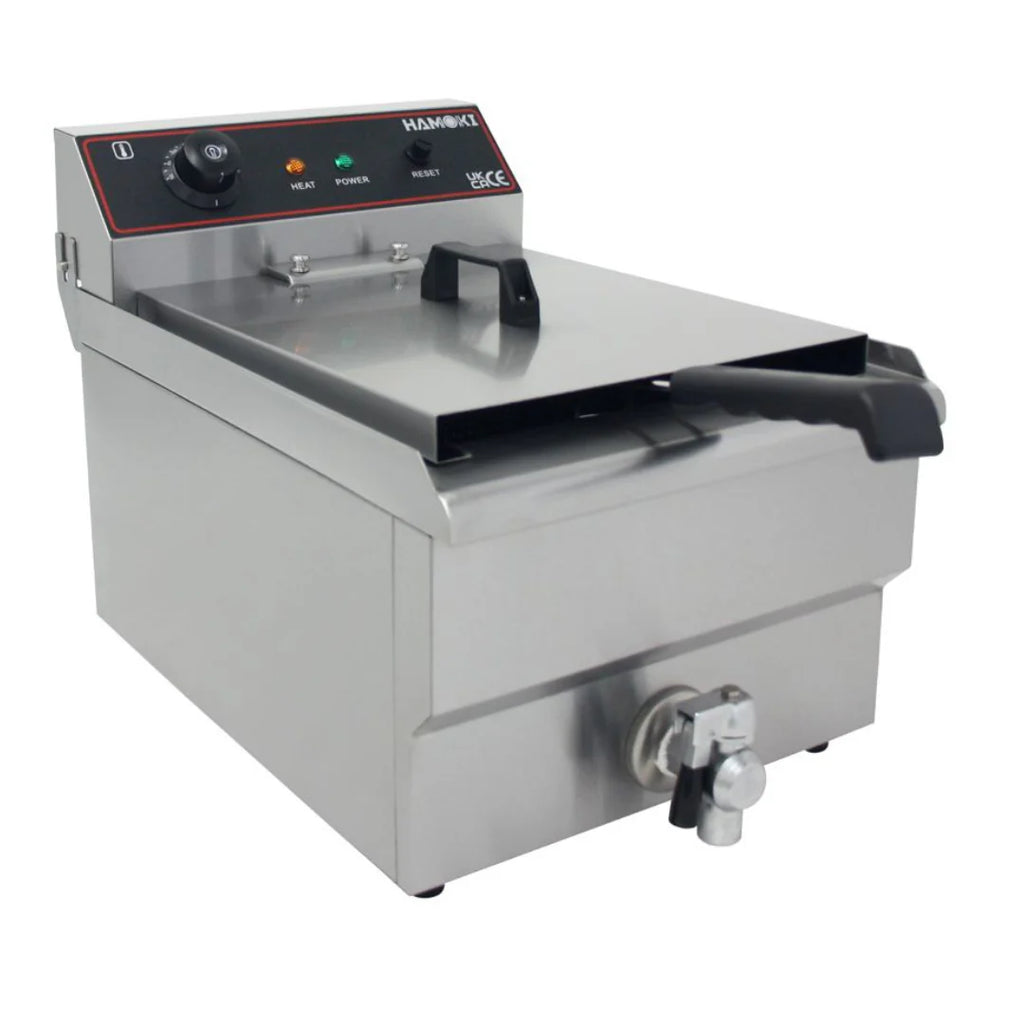 Hamoki Countertop Commercial Electric Fryer - 11.5 Litre Single Tank with Drain Tap | 291020 Countertop Electric Fryers Hamoki