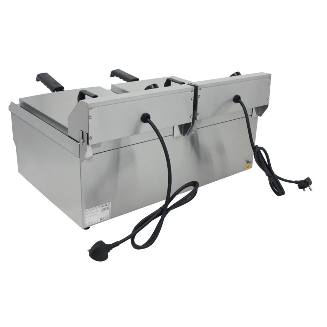 Hamoki Countertop Commercial Electric Fryer - 2 x 11.5 Litre Twin Tank with Drain Taps | 291021 Countertop Electric Fryers Hamoki