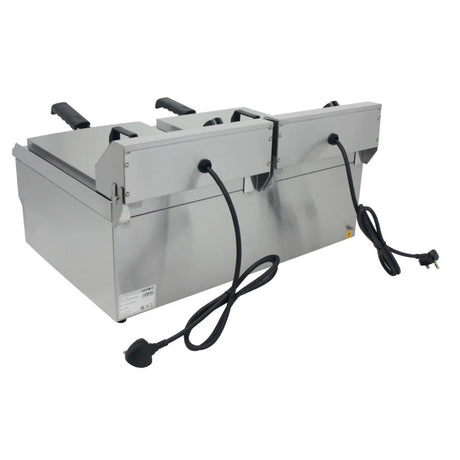 Hamoki Countertop Commercial Electric Fryer - 2 x 11.5 Litre Twin Tank with Drain Taps | 291021 Countertop Electric Fryers Hamoki