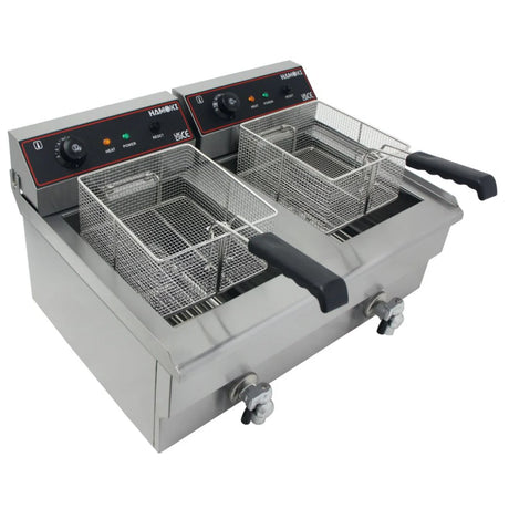 Hamoki Countertop Commercial Electric Fryer - 2 x 11.5 Litre Twin Tank with Drain Taps | 291021 Countertop Electric Fryers Hamoki