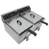 Hamoki Countertop Commercial Electric Fryer - 2 x 11.5 Litre Twin Tank with Drain Taps | 291021 Countertop Electric Fryers Hamoki