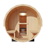 Kove 1-2 Person Spruce Barrel Sauna with Front Porch & 4.5kW Electric Heater | KOVE-BAR2 Outdoor Barrel Electric Heated Saunas Kove Designs