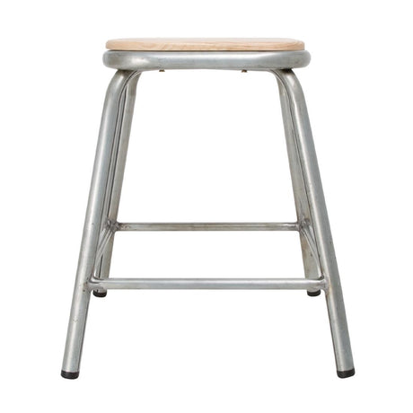 Bolero Galvanised Steel Low Stools with Wooden Seatpad (Pack of 4) - DE478 Metal Bar Stools Bolero   