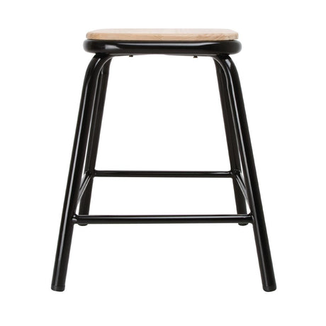 Bolero Cantina Low Stools with Wooden Seat Pad Black (Pack of 4) - DE481 Metal Bar Stools Bolero   