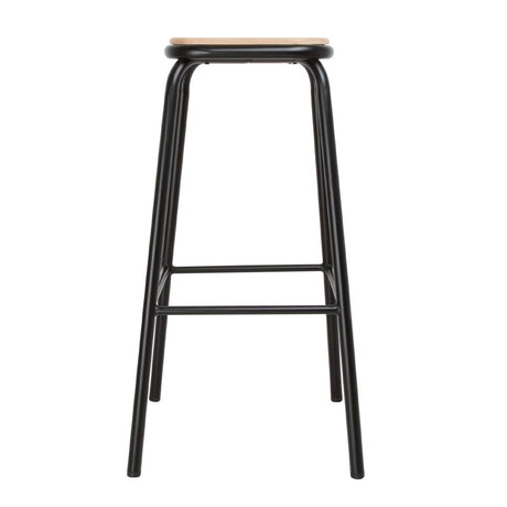 Bolero Cantina High Stools with Wooden Seat Pad Black (Pack of 4) - DE482 Metal Bar Stools Bolero   