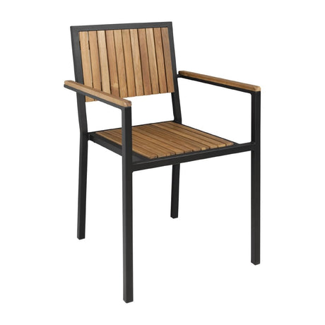Bolero Steel & Acacia Armchair (Pack of 4) - DS151 Metal Dining Chairs Bolero   