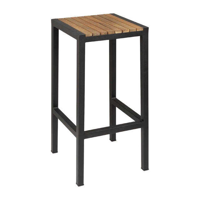 Bolero Black Steel & Acacia Wood Bar Stools (Pack of 2) - DS156 Metal Bar Stools Bolero   