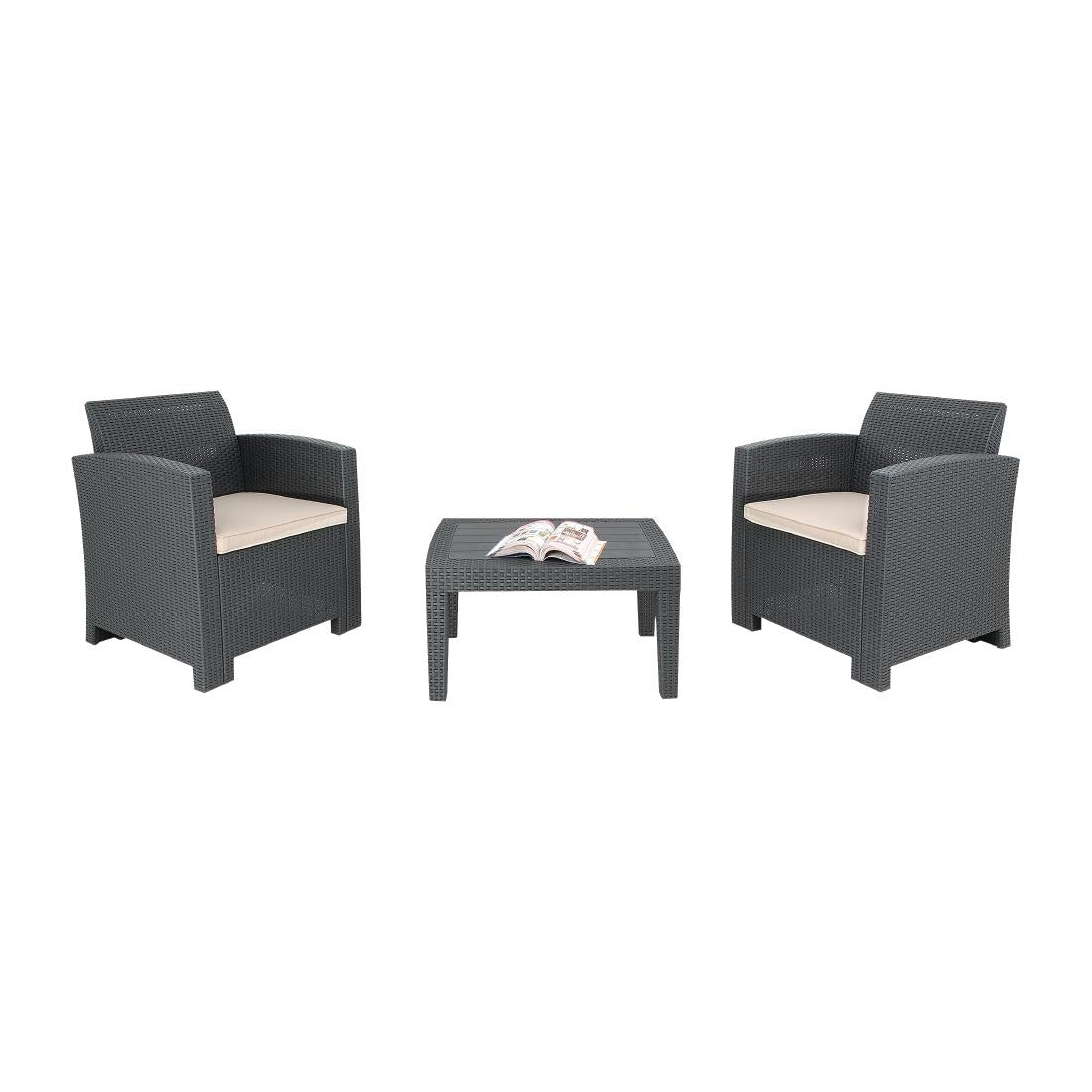 Bolero PP Armchair and Table Wicker Set Grey - DR309 Rattan & Wicker Effect Chairs Bolero   