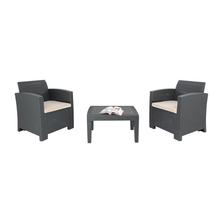 Bolero PP Armchair and Table Wicker Set Grey - DR309 Rattan & Wicker Effect Chairs Bolero   