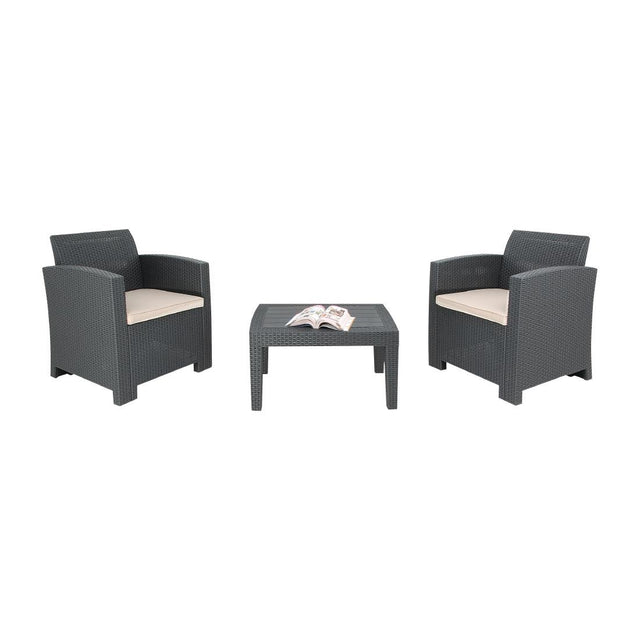 Bolero PP Armchair and Table Wicker Set Grey - DR309 Rattan & Wicker Effect Chairs Bolero   