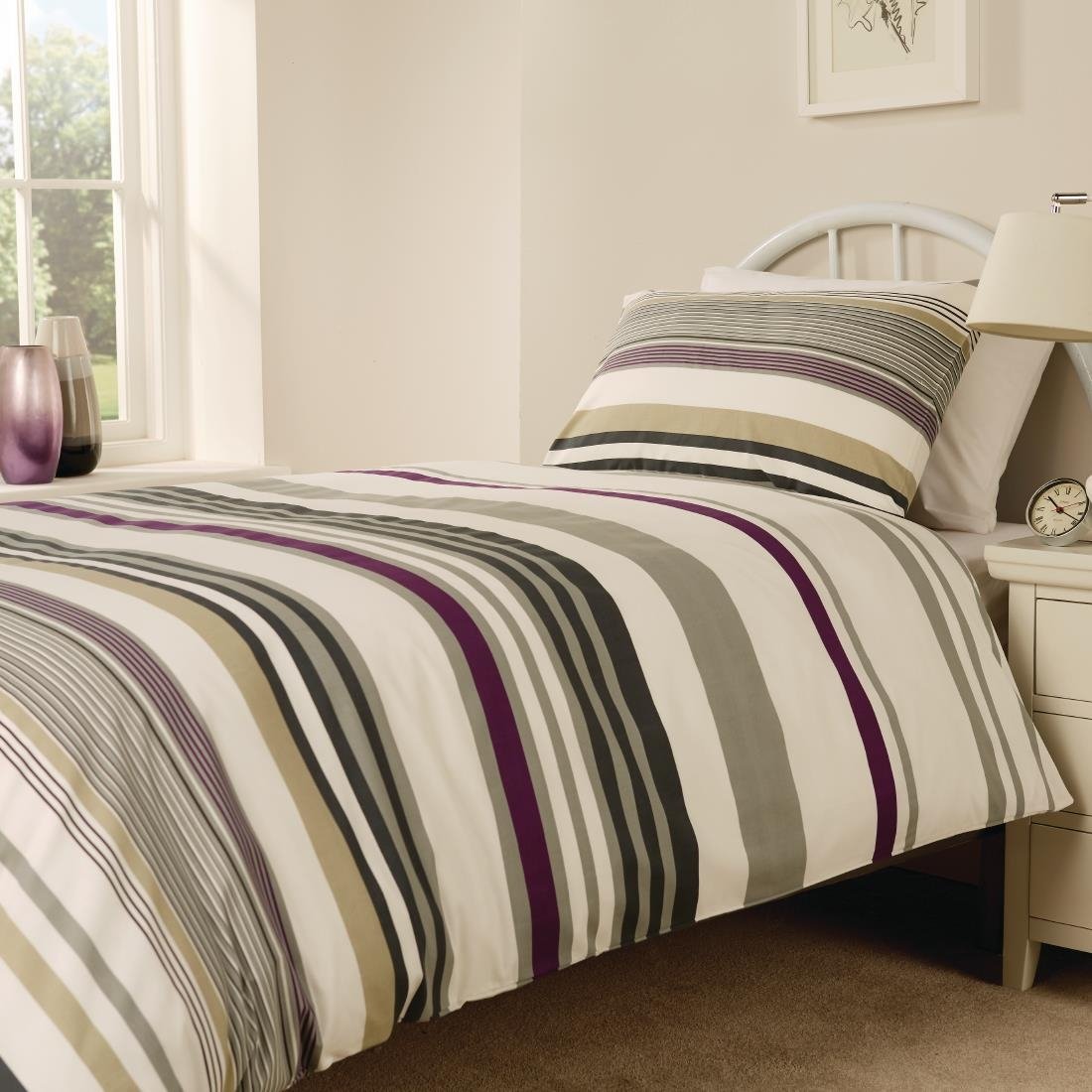 Mitre Essentials Madison Stripe Duvet Cover Open Magenta Double - HB713  Mitre Essentials   