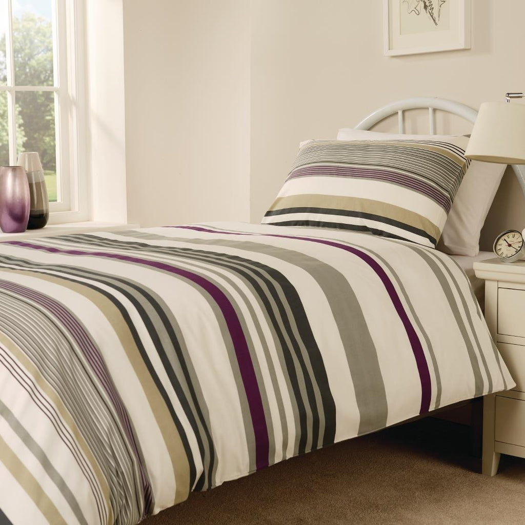 Mitre Essentials Madison Stripe Duvet Cover Open Magenta Single - HB712  Mitre Essentials   