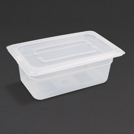 Vogue Polypropylene 1/4 Gastronorm Container with Lid 100mm (Pack of 4) - GJ523  Vogue   