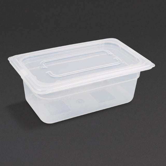 Vogue Polypropylene 1/4 Gastronorm Container with Lid 100mm (Pack of 4) - GJ523  Vogue   
