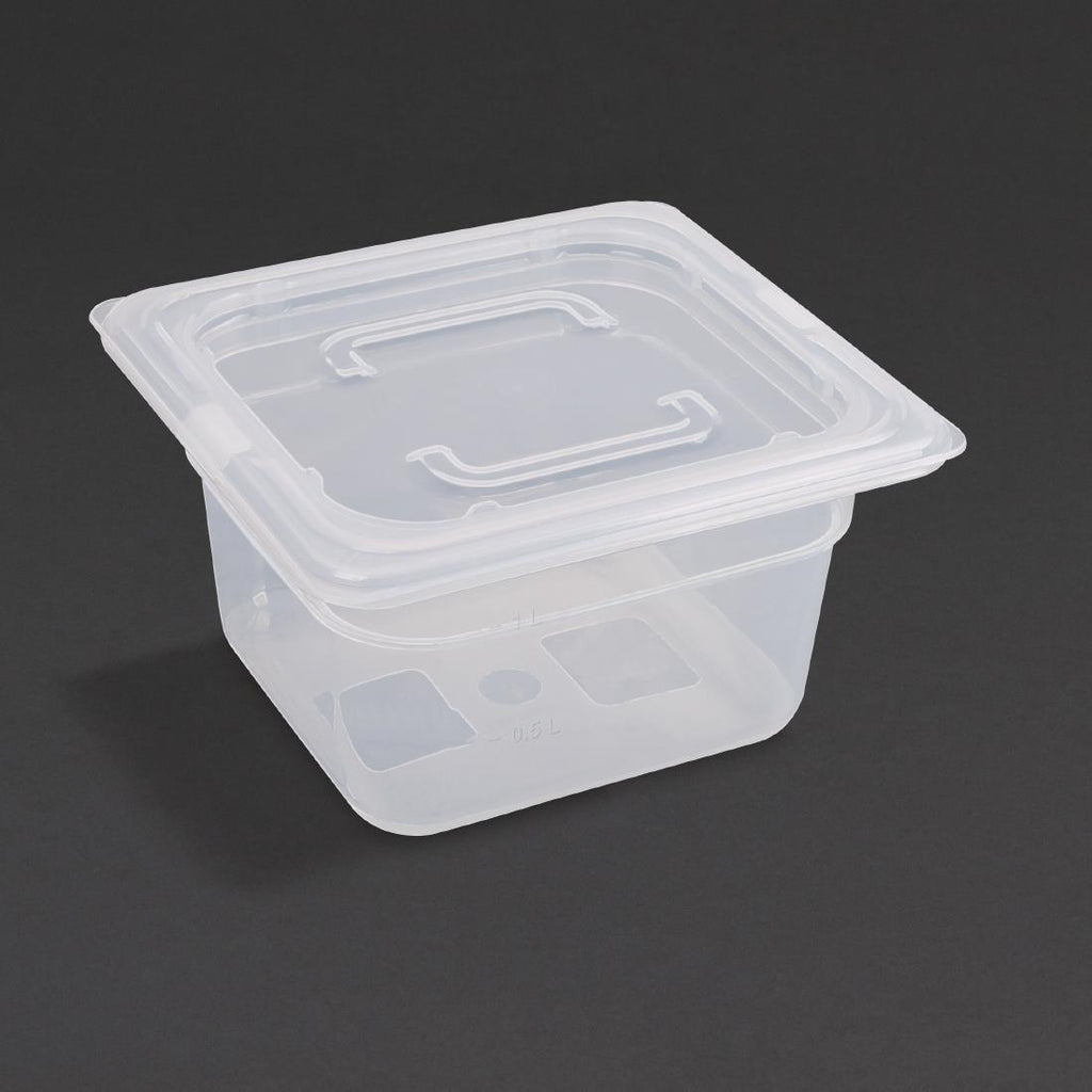Vogue Polypropylene 1/6 Gastronorm Container with Lid 100mm (Pack of 4) - GJ526  Vogue   