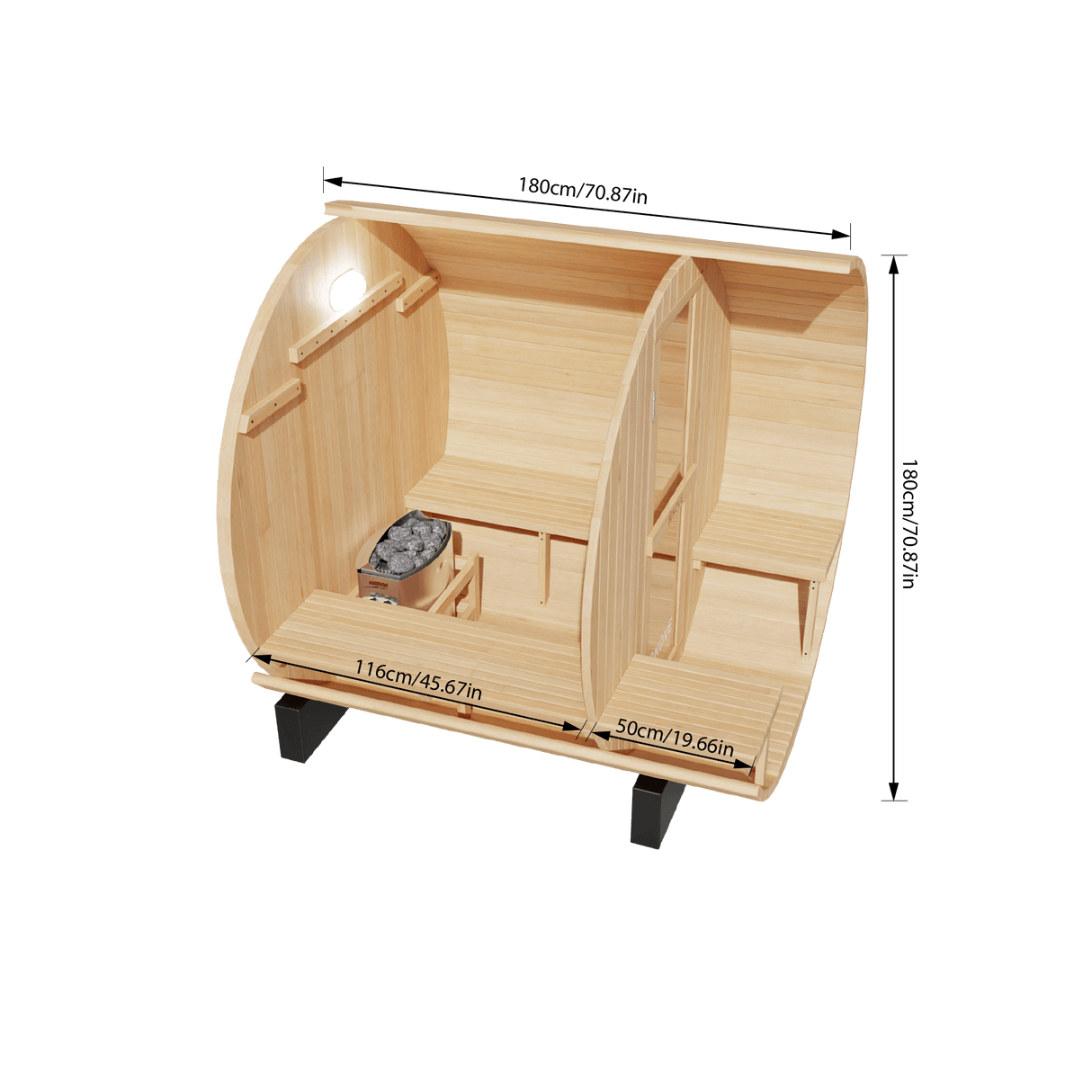 Empire Kove Spruce Barrel Sauna with Front Porch & 6kW Electric Heater | 3–4 Person Outdoor Cabin | KOVE-BAR4 Outdoor Barrel Electric Heated Saunas KOVE