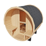 Kove 1-2 Person Spruce Barrel Sauna with Front Porch & 4.5kW Electric Heater | KOVE-BAR2 Outdoor Barrel Electric Heated Saunas Kove Designs