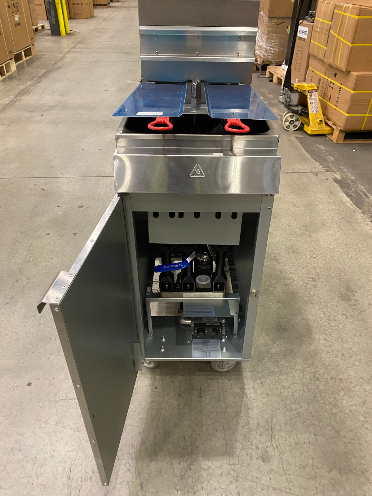 Empire Twin Basket Single Tank Fryer – Nat Gas & LPG, 3 Burner, 24L, 80,000 BTU | EMP-MGEF-3-OZ - Graded Item Freestanding Gas Fyers Empire