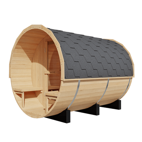 Kove 5-6 Person Spruce Barrel Sauna with Front Porch & 8kW Electric Heater | KOVE-BAR6 Outdoor Barrel Electric Heated Saunas Kove Designs