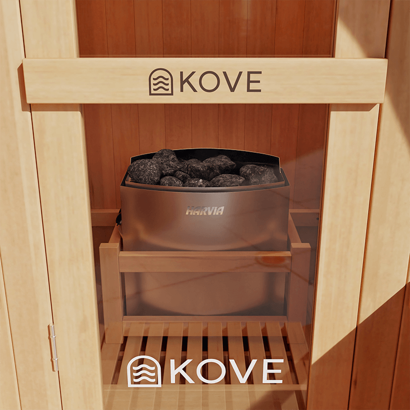 Kove 1-2 Person Spruce Barrel Sauna with Front Porch & 4.5kW Electric Heater | KOVE-BAR2 Outdoor Barrel Electric Heated Saunas Kove Designs