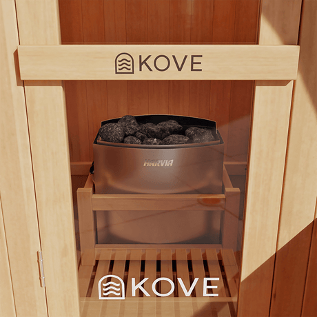 Kove 1-2 Person Spruce Barrel Sauna with Front Porch & 4.5kW Electric Heater | KOVE-BAR2 Outdoor Barrel Electric Heated Saunas Kove Designs