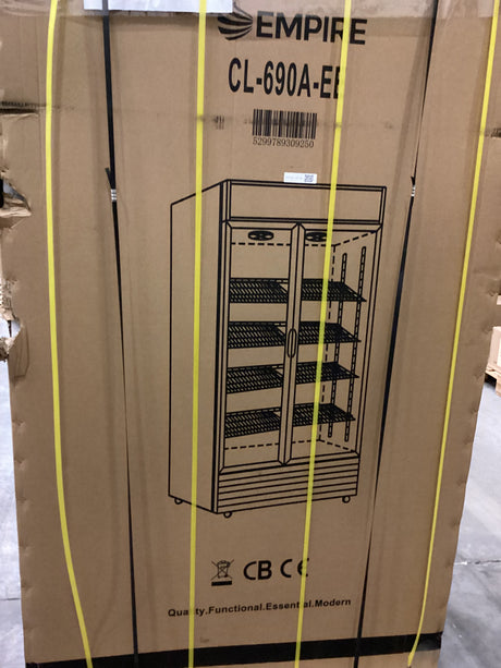 Empire Double Door Display Cooler Hinged – Commercial Fridge with Merchandising Canopy | CL-690A - Graded Item Upright Double Glass Door Chillers Empire