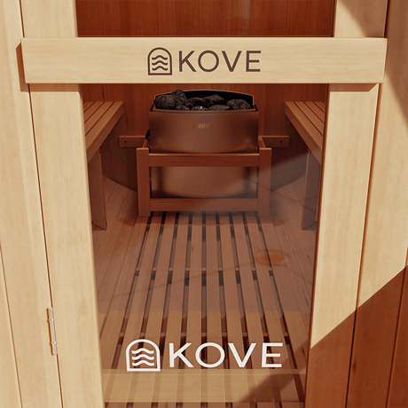 Kove 5-6 Person Spruce Barrel Sauna with Front Porch & 8kW Electric Heater | KOVE-BAR6 Outdoor Barrel Electric Heated Saunas Kove Designs