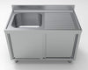 Combisteel 700 Stainless Steel Single Left Bowl Sink With Sliding Doors 1200mm Wide - 7333.0900 Sink Units with Drawers & Cupboards Combisteel   