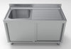 Combisteel 700 Stainless Steel Single Left Bowl Sink With Sliding Doors 1400mm Wide - 7333.0910 Sink Units with Drawers & Cupboards Combisteel   