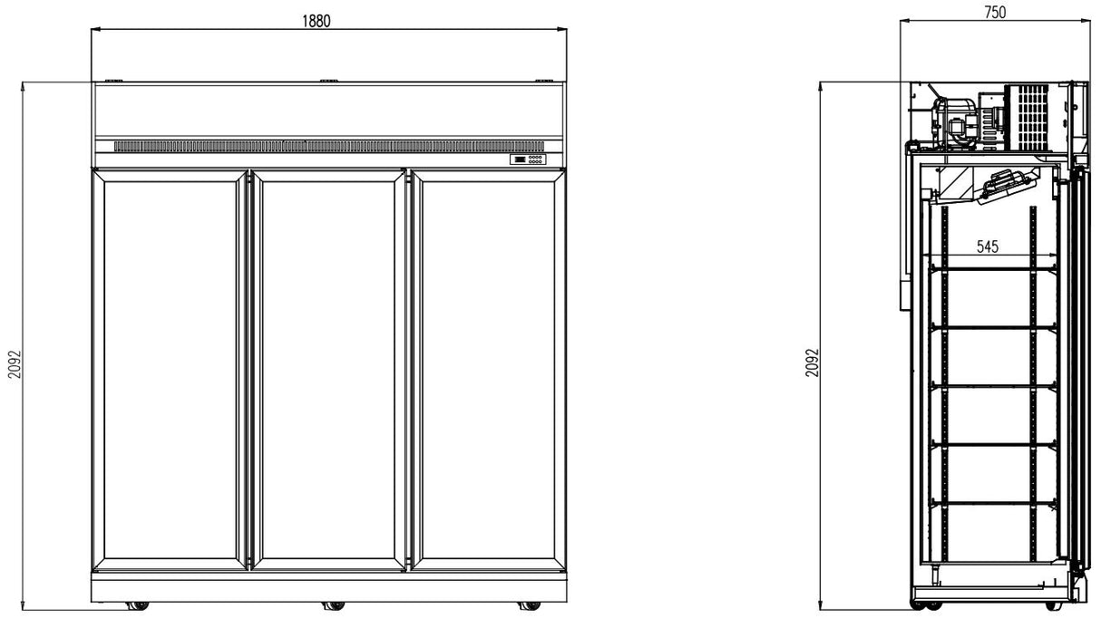 Combisteel Refrigerator 3 Glass Doors Ins-1530R - 7455.2410 Upright Glass Door Fridges Combisteel   